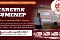 Kabid GTK Dinas Pendidikan Kabupaten Sumenep, Akhmad Fairusi, S.Pd., M.AP., memaparkan program Taretan Sumenep sebagai strategi mengatasi kekurangan guru di wilayah daratan dan kepulauan.