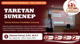 Kabid GTK Dinas Pendidikan Kabupaten Sumenep, Akhmad Fairusi, S.Pd., M.AP., memaparkan program Taretan Sumenep sebagai strategi mengatasi kekurangan guru di wilayah daratan dan kepulauan.